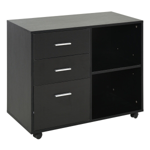 HOMCOM 3 Drawer Printer Stand, Mobile Lateral File Cabinet with 2 Storage Shelves for Home Office, Black