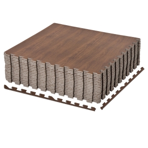 HOMCOM Puzzle Floor Tiles, Interlocking EVA Foam Mats w/ Borders Pack of 18, Brown