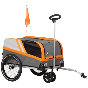Aosom Dog Bike Trailer 2-in-1 Travel Dog Stroller, Small Pet Bicycle Cart Carrier with Universal Coupler, Safety Leash, and Easy Fold Design, Orange