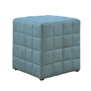 Monarch Padded Linen-Look Tufted Cube Ottoman - Light Blue