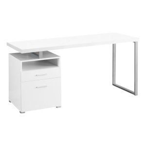 Monarch 60" Contemporary Industrial Computer Desk with Cubby, Storage Drawers and Metal Legs - White / Silver Metal