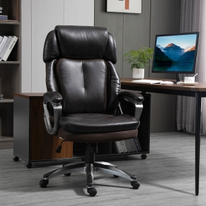 Vinsetto High Back Executive Office Chair Computer Ergonomic Task Seat PU Leather Swivel Office Chair for Office with Padded Armrests, Adjustable Height, Brown