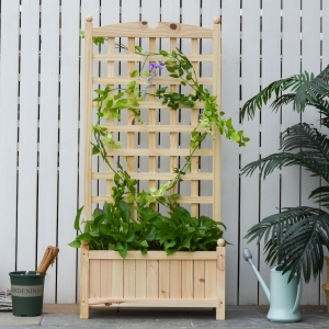 Outsunny 23.5"x11.5"x49.25" Raised Garden Bed with Trellis Board Back & Strong Wooden Design & Materials