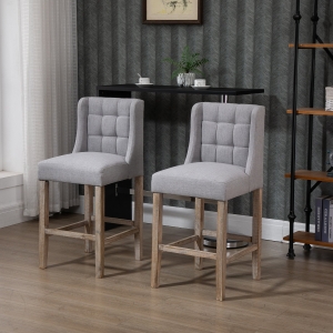 HOMCOM Modern Counter Bar Stools Tufted Upholstered Counter Chairs Set of 2 for Kitchen, Grey
