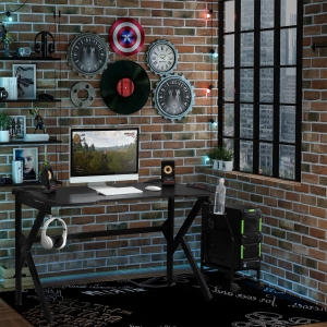 HOMCOM 47" Gaming Desk, Home Office Computer Table Workstation with Cup Holder, Headphone Hook, Black