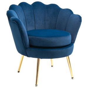 HOMCOM Elegant Velvet Fabric Accent Chair/Leisure Club Chair with Gold Metal Legs for Living Room - Blue