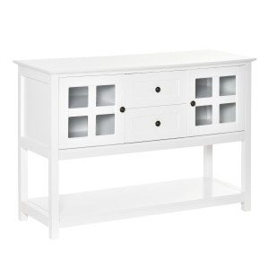 HOMCOM Kitchen Sideboard Serving Buffet Cabinet Cupboard Console Table with Adjustable Shelves, Glass Doors, and 2 Drawers, for Living Room, White