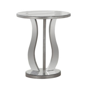 Monarch 20" Modern Contemporary Mirrored Round Top Accent End Table - Brushed Silver