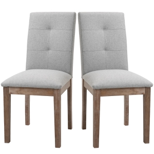 HOMCOM High Back Dining Chairs, Set of 2, Tufted Fabric Upholstered Armless Side Chairs with Solid Wood Legs, Grey