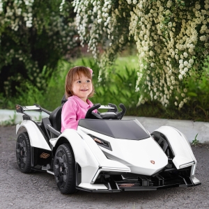 Aosom Kids Ride On Sports Car, 12V Battery Powered Electric Toy w/Parent Remote Control, Bluetooth, Horn, Music & LED Headlights Taillights for 3-6 Years Old White