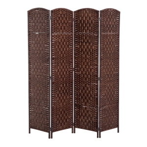 HomCom 6' Tall Wicker Weave Four Panel Room Divider Privacy Screen - Chestnut Brown