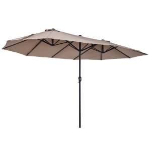Outsunny 15' Steel Rectangular Outdoor Double Sided Market Patio Umbrella - Tan
