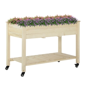 Outsunny 46.5" x 21.75" Raised Mobile Garden Bed Planter Box with Fir Wood Construction, Non-Woven Bag, & Shelf Below