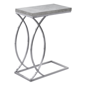 Monarch 25" Contemporary Curvy Chrome Metal Base C-Shaped Side Accent Table - Grey Cement-Look Finish