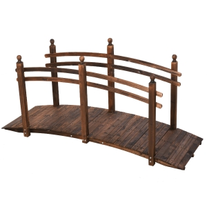 Outsunny 7.5' Fir Wood Garden Bridge Arc Walkway with Side Railings, Perfect for Backyards, Gardens, & Streams, Stained