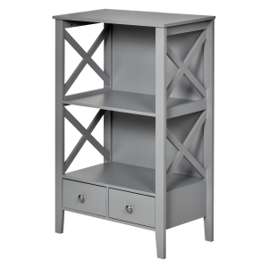 kleankin X- Frame Freestanding Floor Bathroom Storage with Two Drawers, Storage Organizer, Cabinet with 3 Shelves - Grey