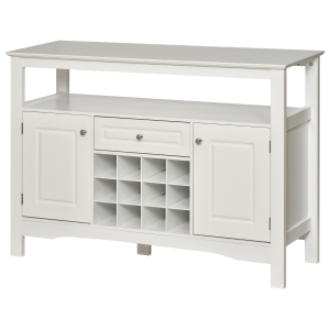HOMCOM Modern Sideboard, Wooden Kitchen Buffet Cabinet with Drawer and 12-Bottle Wine Rack for Living Room, White