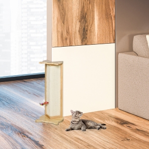 PawHut Cat Scratching Pad, Cute Cat Scratcher with Hanging Funny Toy, 90° Angle for Wall Table Corners, Natural