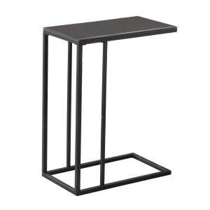 Monarch 24" Contemporary Black Tempered Glass Top Metal Frame C-Shaped Side Accent Table - Black Finish