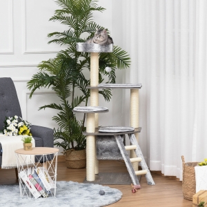 PawHut Cat tree Tower Climbing Kitten Activity Center Furniture with Sisal Scratching Post Tunnel Ladder Perch Hanging Balls 21.25" x 21.25" x 52.25"