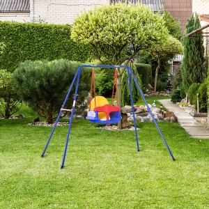 Outsunny Toddler Metal Swing Set with High Back Seat Safety Harness A-Frame Stand for Backyard Playground Outdoor Playset for Kid Age 3-36 Months