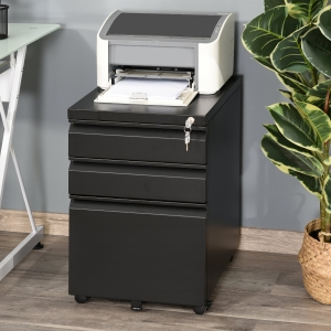 Vinsetto Metal 3 Drawer Mobile Locking Filing Cabinet Under Desk for Legal & Letter Files