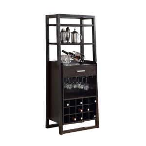 Monarch 60" Ladder Style Wood Grain-Look Wine Glass Storage Bottle Rack Home Bar - Cappuccino Brown Finish