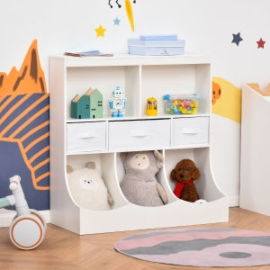 HOMCOM Toy Chest Kids Cabinet Freestanding Storage Organizer Children Bookcase Display Shelf Wardrobe for Toys Clothes Books Bedroom with Drawers, White