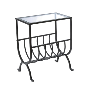 Monarch 23" Contemporary Metal Frame Tempered Glass Top Side Accent End Table with Magazine Rack - Stardust Brown Finish