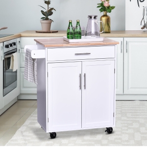 HOMCOM Kitchen Trolley Serving Cart Rolling with Drawer and Towel bar White
