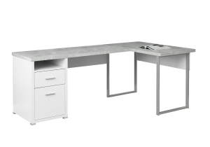 Monarch 80" L-Shaped Contemporary Cement-look Top Computer Desk - White / Grey Cement