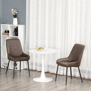 HOMCOM Retro Dining Chair Set of 2, PU Leather Upholstered Side Chairs for Kitchen Living Room with Metal Legs, Brown