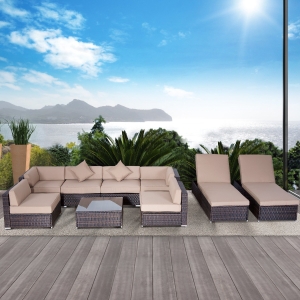 Outsunny 9pcs Outdoor Sofa Resin Wicker Sofa Set Patio Couch PE Rattan Furniture Outdoor Lounger Cushioned Seat Coffee