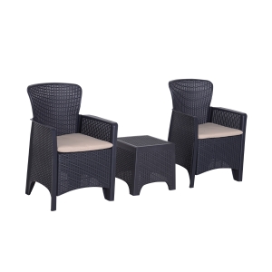 Outsunny 3pc Durable PlasticStyle Sofa Set Rattan Conversation Chat Table Chair All Weather Outdoor Furniture Garden Coffee Set w/ Cushion