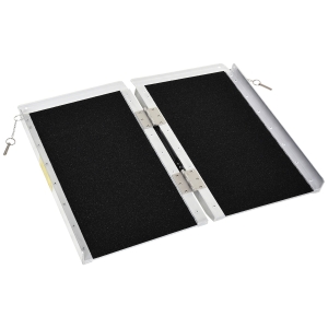 HOMCOM Textured Aluminum Folding Wheelchair Ramp, 2' Portable Threshold Ramp, for Doorways, Home, Steps, Stairs
