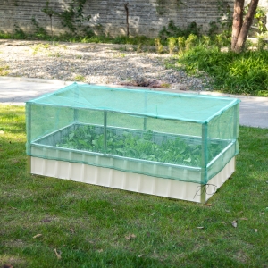 Outsunny Metal Raised Garden Bed Color Steel Screwless Heavy Duty Planter Box w/ Net Cover & Gloves for Growing Vegetables Flowers Herbs and Succulents