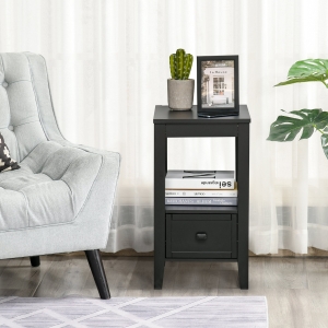 HOMCOM Side Table, Modern Coffee End Table with Drawer and Shelf, Nightstand for Bedroom, Living Room, Black