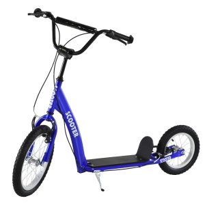 Aosom Youth Scooter Ride On Toy with Adjustable Handlebar, Dual Brakes, and Inflatable Wheels For Kids 5+ - Blue