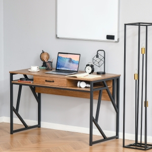 HOMCOM 47.25 Inches Home Office Computer Writing Desk, Corner Workstation, Laptop Table with Steel Leg, Drawer and Storage Shelf for Living Room, Bedroom, Study, Brown and Black