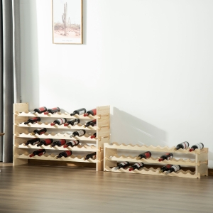 HOMCOM 8-Tier Solid Pine Wood Wine Rack Stackable Holder Wooden Wine Cabinet Freestanding Liquor Storage Shelf, 96-Bottle