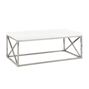 Monarch 44" Modern Chrome Metal X-Base Accent Coffee Table Set - Glossy White Finish