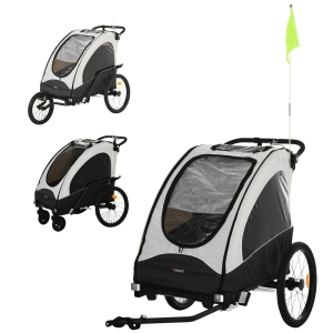 Aosom Child Bike Trailer 3 In1 Foldable Jogger Baby Transport Buggy Carrier with Shock Absorber System Rubber Tires Adjustable Handlebar - White and Grey