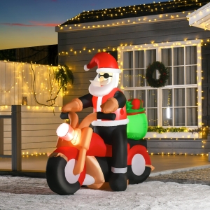 HOMCOM 5.5' H Christmas Holiday Yard Inflatable Outdoor, Light Up LED Decoration, Santa Claus Riding a Motorcycle