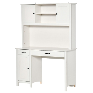 HOMCOM Computer Desk with Hutch, Home Office Workstation with Storage Shelves Drawers Cabinets, White