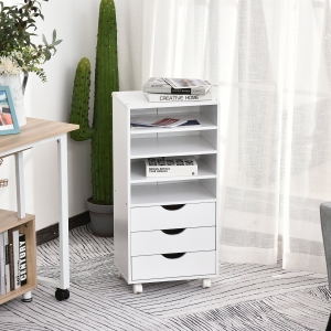 Vinsetto 3 Drawers Wooden File Cabinet On Castors with Drawers Office Home Study