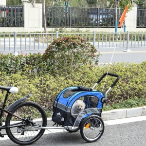 Aosom Dog Bike Trailer 2-in-1 Pet Stroller Cart Bicycle Wagon Cargo Carrier Attachment for Travel with 360° Swivel Wheel Reflectors Flag Blue