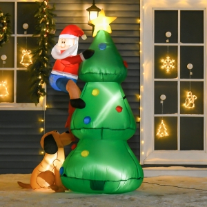 HOMCOM 5.9ft Inflatable Christmas Tree, LED Lighted with Santa Claus Dog for Home Indoor Outdoor Garden Lawn Decoration Party Prop