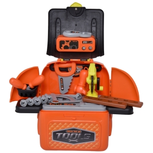 Qaba 34 Piece Kids Tools Play Set Backpack Realistic Workbench Construction Toy for Fun Pretend Workshop, Orange