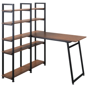HOMCOM 5 Tier Versatile L-Shaped Computer Desk Writing Table with Display Shelves and Metal Frame, Space-Saving, for Study Room Black/Walnut