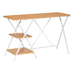 HOMCOM Computer Desk with 2-Tier Storage Shelves, Wood Grain Writing Desk, Natural